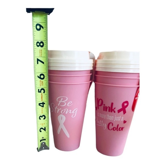 6pc pink Breast Cancer Awareness reusable lidded to-go microwaveable coffee cups - Picture 8 of 9